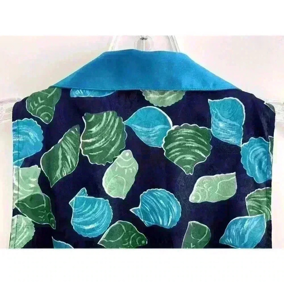 Victoria's Secret Vintage Sz S Shell Print Pajama Top Blouse Blue Gold Label Fun - Picture 8 of 13